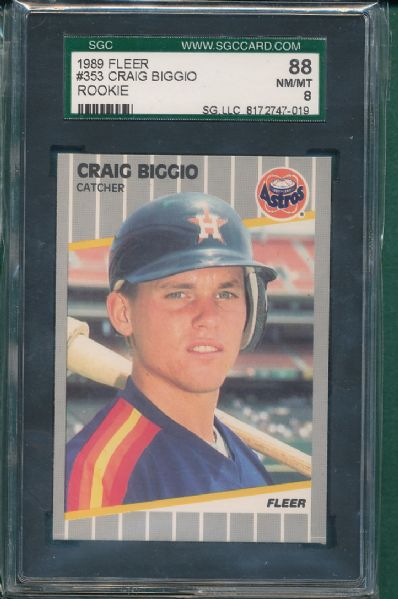 1989 Fleer #353 Craig Biggio Rookie 4 Card Lot SGC 92 & 88