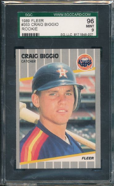 1989 Fleer #353 Craig Biggio Rookie 3 Card Lot SGC 96