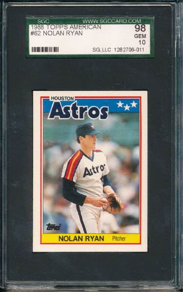 1988 Topps American #62 Nolan Ryan 4 Card Lot SGC 98 Gem Mint