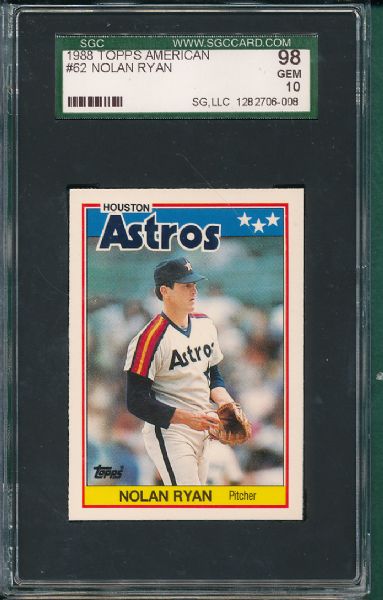 1988 Topps American #62 Nolan Ryan 4 Card Lot SGC 98 Gem Mint