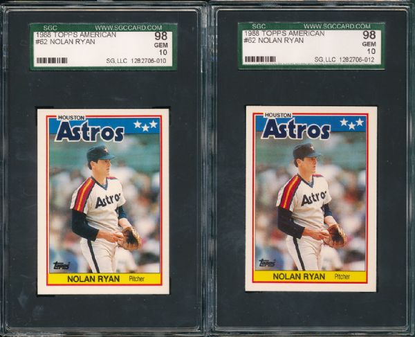 1988 Topps American #62 Nolan Ryan 4 Card Lot SGC 98 Gem Mint