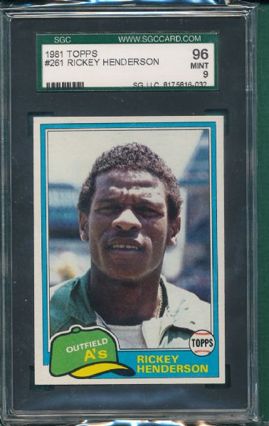 1981 Topps #261 Rickey Henderson 4 Card Lot SGC 96 MINT