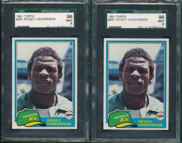 1981 Topps #261 Rickey Henderson 4 Card Lot SGC 96 MINT