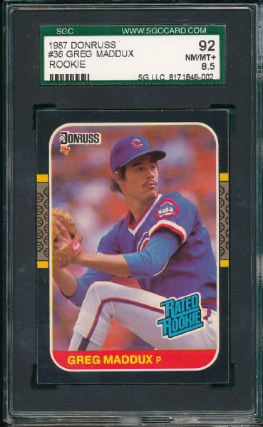 1987 Donruss #36 Greg Maddux Rookie 3 Card Lot SGC 