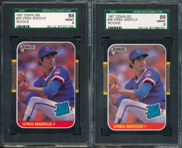 1987 Donruss #36 Greg Maddux Rookie 3 Card Lot SGC 