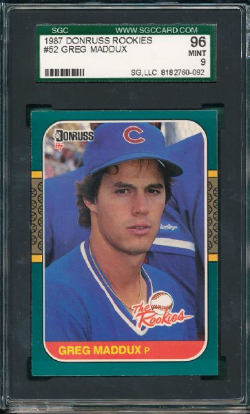 1987 Donruss Rookies #52 Greg Maddux Rookie 5 Card Lot SGC 96