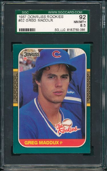 1987 Donruss Rookies #52 Greg Maddux Rookie 4 Card Lot SGC 