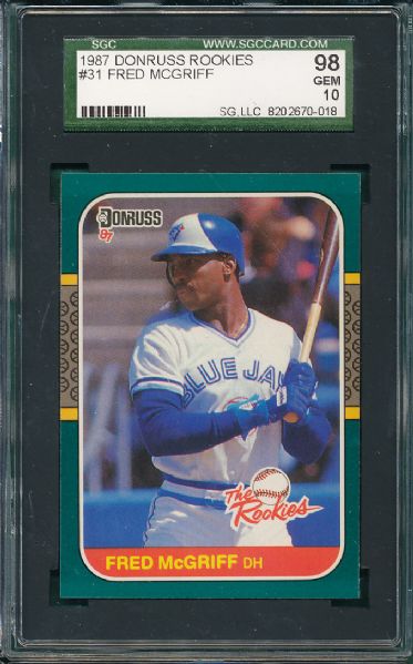 1987 Donruss Rookies #31 Fred McGriff Rookie 3 Card Lot SGC 98 & 96