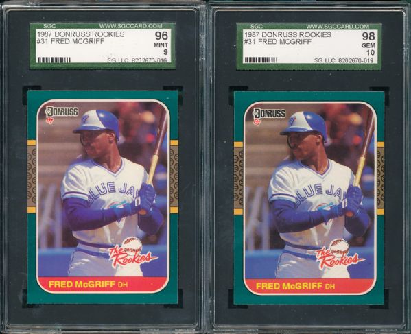 1987 Donruss Rookies #31 Fred McGriff Rookie 3 Card Lot SGC 98 & 96