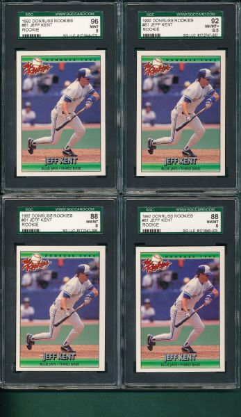 1992 Donruss Rookies #61 Jeff Kent Rookie 5 Card Lot SGC