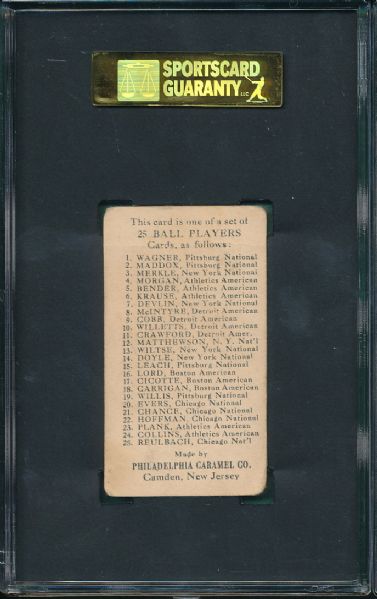 1909 E95 Eddie Plank Philadelphia Caramel Co. SGC 30