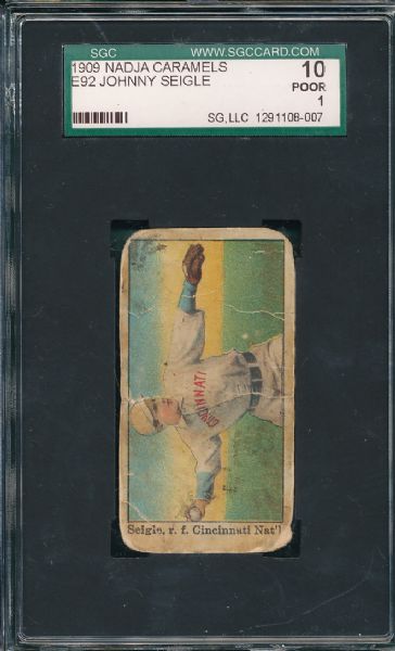1909 E92 Nadja Caramels Johnny Siegle, Horizontal SGC 10