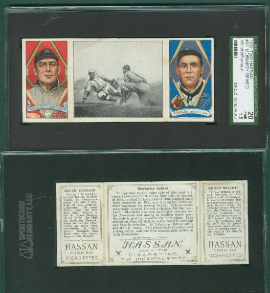 1912 T202 #097 Moriarty Spiked Willett/Stanage Hassan Cigarettes Triple Folder  SGC 20