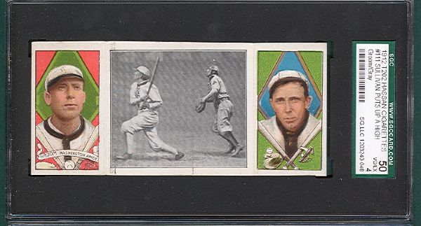 1912 T202 #111 Sullivan Puts Up a High One Groom/Gray Hassan Cigarettes Triple Folder SGC 50