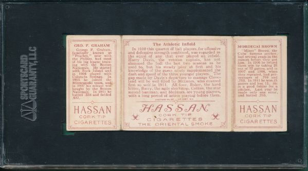 1912 T202 #116 The Athletic Infield Mordecai Brown/Graham Hassan Cigarettes Triple Folder SGC 40