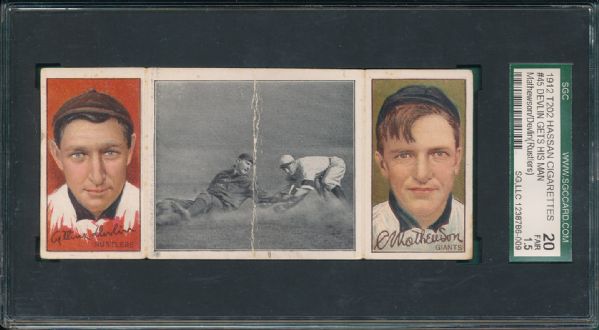 1912 T202 #045 Devlin Gets His Man Mathewson/Devlin (Rustlers) Hassan Cigarettes Triple Folder SGC 20