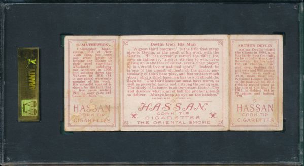 1912 T202 #045 Devlin Gets His Man Mathewson/Devlin (Rustlers) Hassan Cigarettes Triple Folder SGC 20