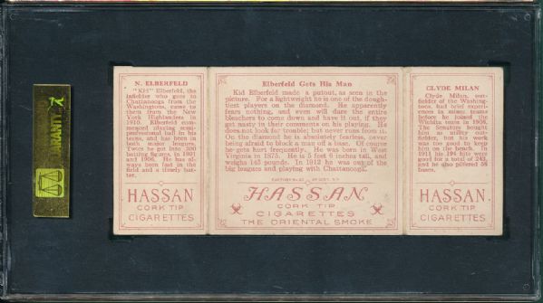 1912 T202 #058 Elberfeld Gets His Man Milan/Elberfeld Hassan Cigarettes Triple Folder SGC 40