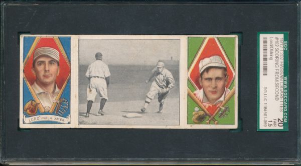 1912 T202 #102 Scoring From Second Lord/Oldring Hassan Cigarettes Triple Folder  SGC 20