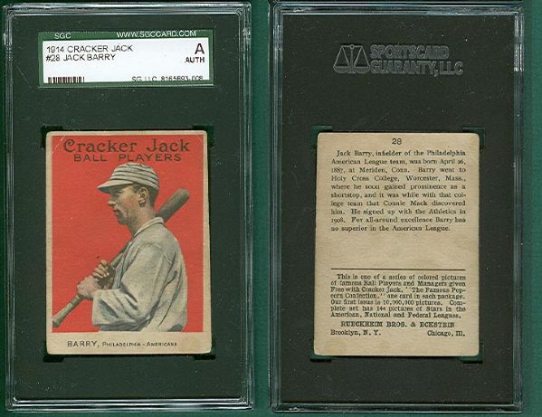 1914 Cracker Jack #28 Jack Barry SGC Auth