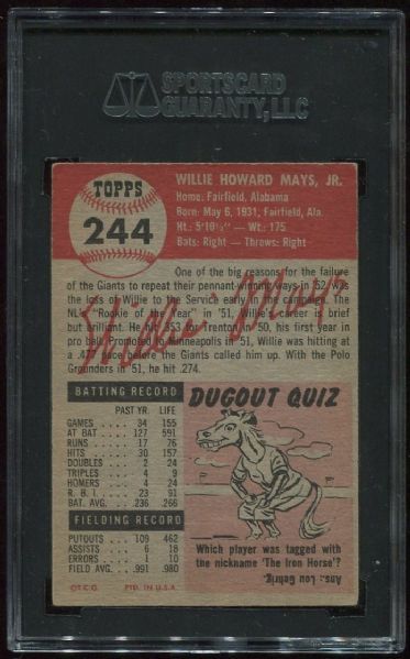 1953 Topps #244 Willie Mays Hi # SGC 50