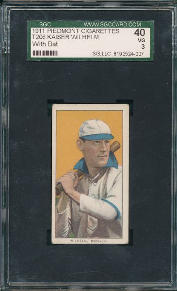 1909-1911 T206 Wilhelm with Bat, SGC 40 Piedmont 460 *Factory 42*