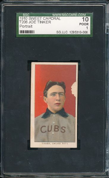 1909-1911 T206 Tinker, Portrait, Sweet Caporal Cigarettes SGC 10