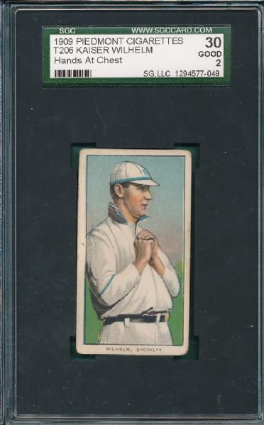 1909-1911 T206 Wilhelm, Hands at Chest, Piedmont Cigarettes SGC 30