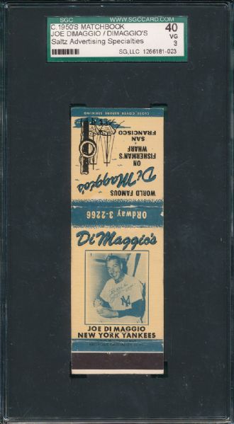 1950s Matchbook Joe DiMaggios SGC 40