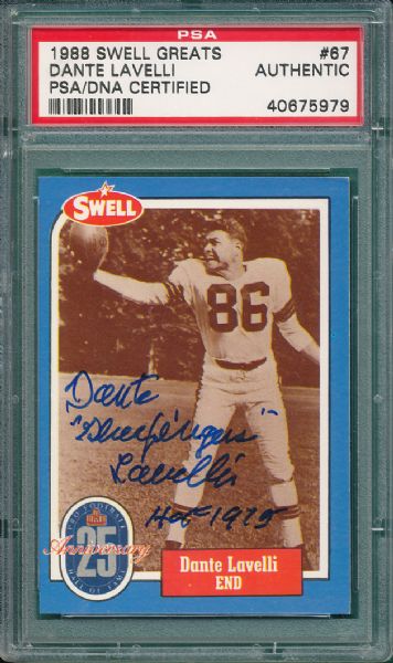 1988 Swell #67 Dante Lavelli *Autographed* PSA/DNA