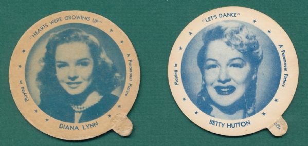 1940s Dixie Lids W/Tabs Actreses Lot of 5