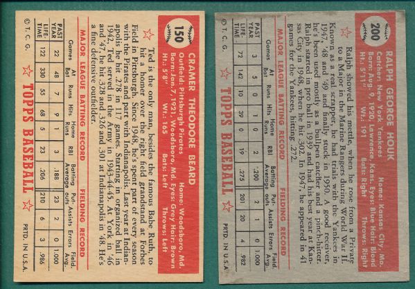 1952 Topps 2 Card Lot, Houk & Beard *Crease Free*