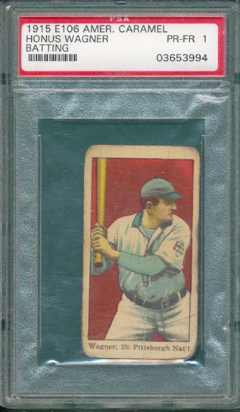 1915 E106 American Caramels Honus Wagner Batting PSA 1