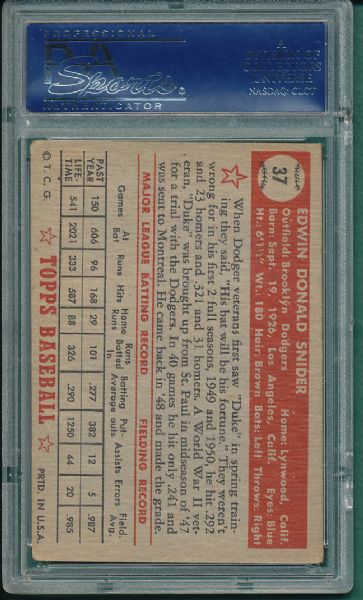 1952 Topps #37 Duke Snider PSA 4 *Gray Back*