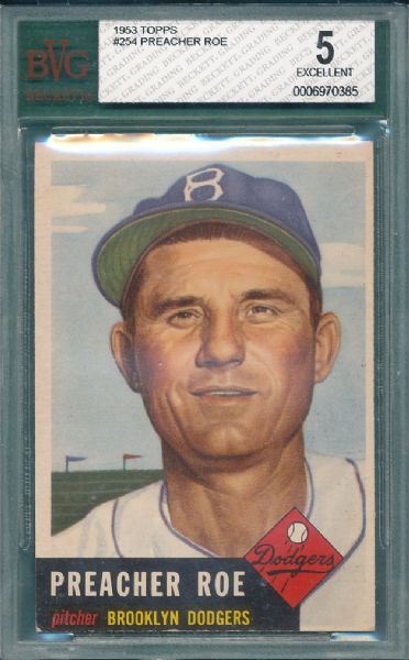 1953 Topps #254 Preacher Roe BVG 5 Hi #