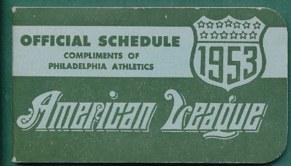 1953 Philadelphia Athletics Pocket Schedule