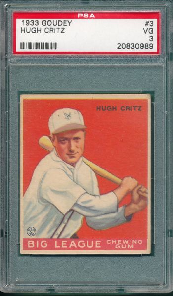 1933 Goudey #3 Hugh Critz PSA 3