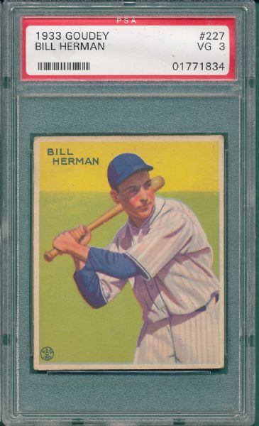 1933 Goudey #227 Billy Herman PSA 3