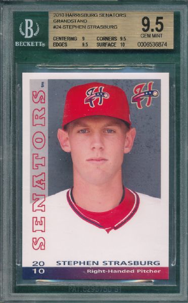 2010 Harrisburg Senators Grandstand #24 Stephen Strasburg BGS 9.5