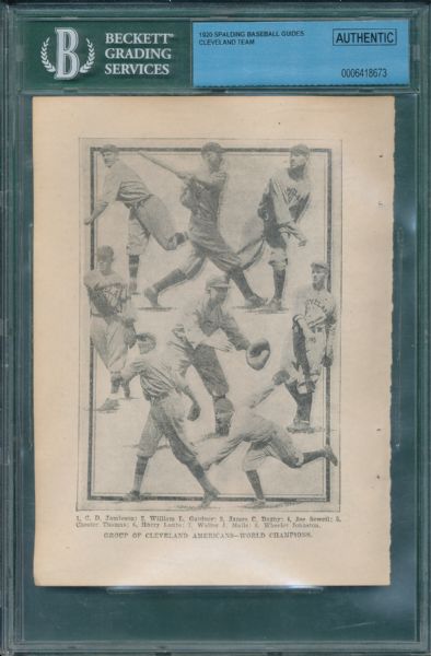 1920 Spaulding Guide, Indians Team W/ Joe Sewell BGS Authentic