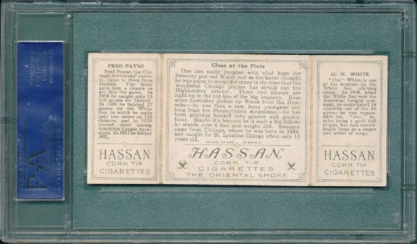 1912 T202 #035 Close at the Plate White/Payne Hassan Cigarettes Triple Folder  PSA 5