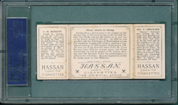 1912 T202 #109 Stone About to Swing Sheckard/Schulte Hassan Cigarettes Triple Folder PSA 5