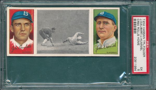 1912 T202 #042 Cree Rolls Home Daubert/Hummel Hassan Cigarettes Triple Folder PSA 5 *Tough Black Factory 30 Back*