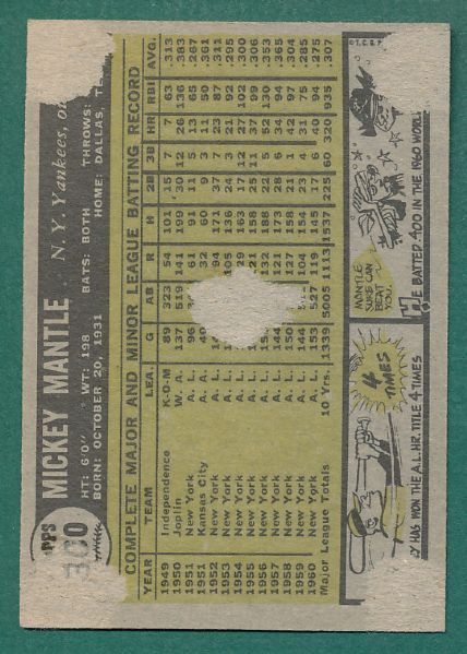 1961 Topps #300 Mickey Mantle 