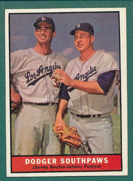 1961 Topps #207 Dodger Southpaws, Sandy Koufax, *Crease Free*  