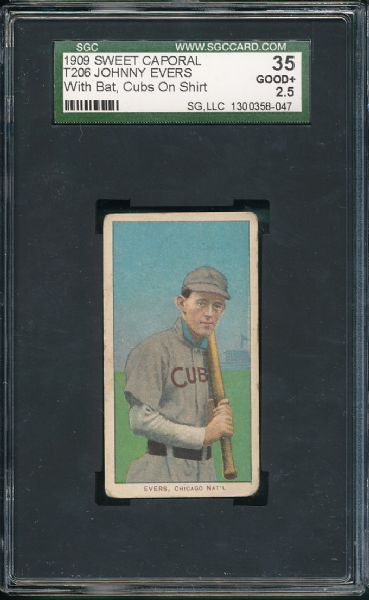 1909-1911 T206 Evers, Cubs on Shirt, Sweet Caporal Cigarettes SGC 35