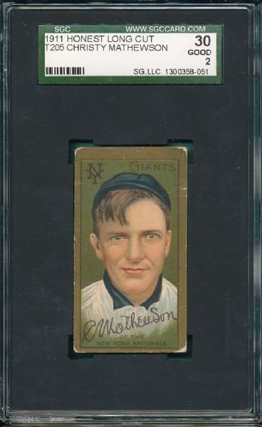 1911 T205 Christy Mathewson Honest Long Cut SGC 30