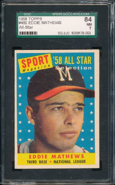 1958 Topps #480 Eddie Mathews AS SGC 84