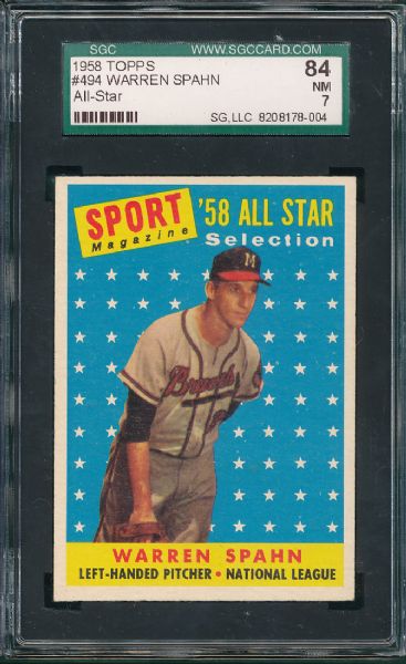 1958 Topps #494 Warren Spahn AS SGC 84