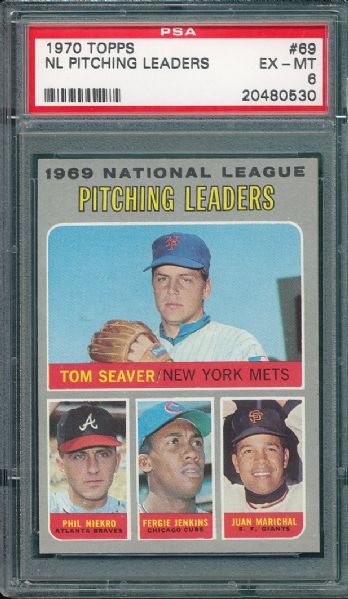 1970 Topps #630 Banks BVG 7 & #69 NL Pitching Leaders PSA 6